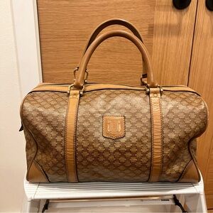 CELINE Macadam Leather & PVC Boston Bag Brown Authentic